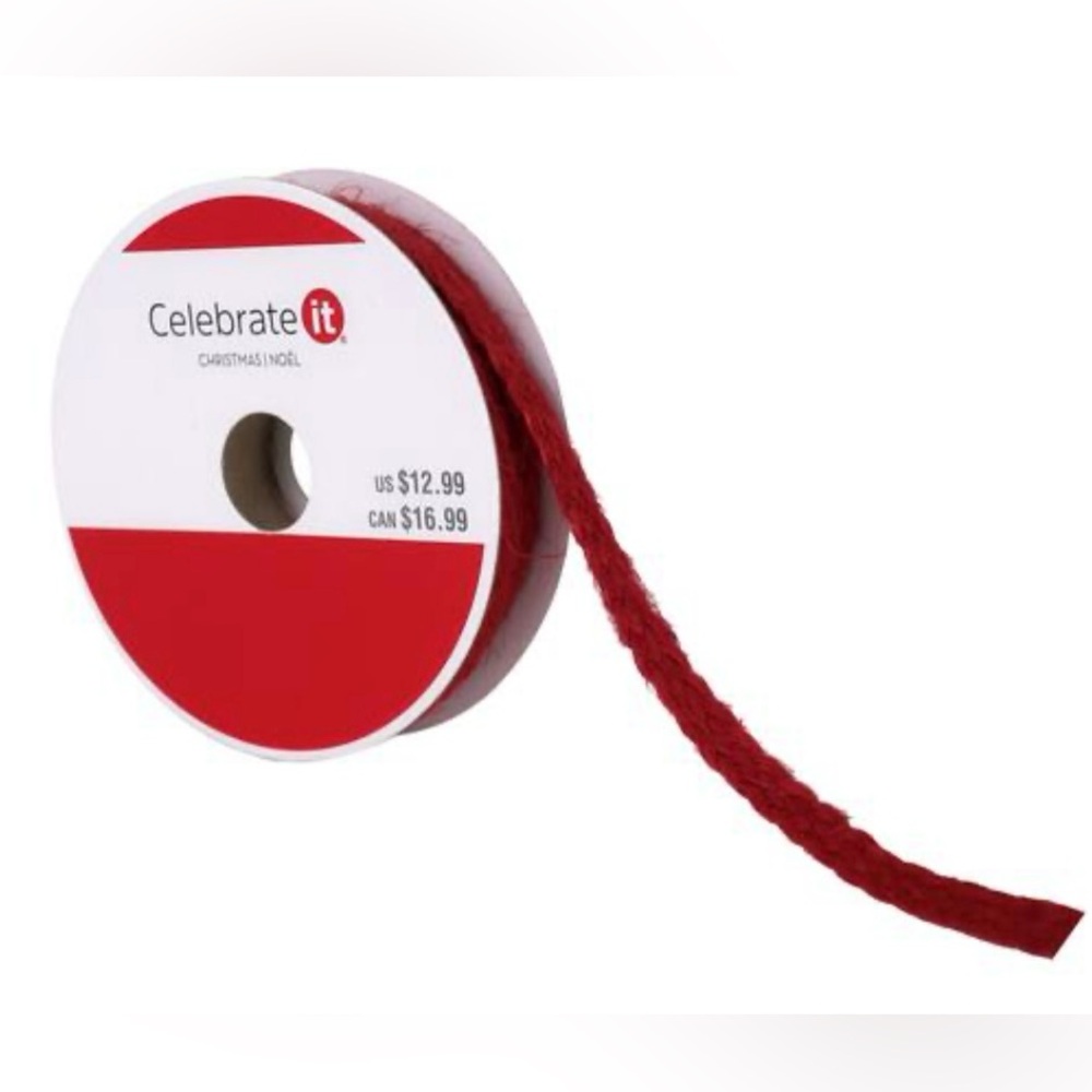 Celebrate it braided burgundy Jute Ribbon Roll 0.31 in x 30 ft